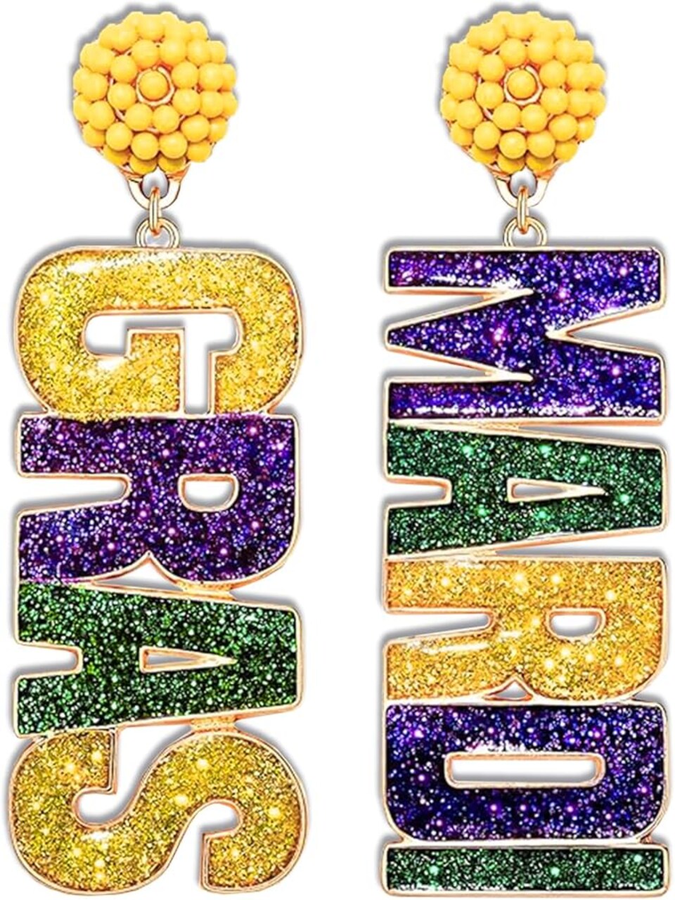 Mardi Gras Beaded Dangle Earrings for Women by 4E's Novelty - Festival Accessories and Fashion Jewelry
